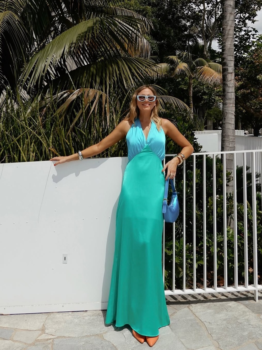 The Wolf Gang Halter V-Neck Maxi Dress in Aqua Teal Large